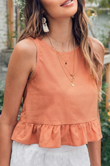 Solid Split Joint Flounce O Neck Tops Ins Street