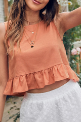 Solid Split Joint Flounce O Neck Tops Ins Street