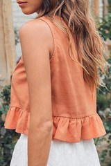 Solid Split Joint Flounce O Neck Tops Ins Street