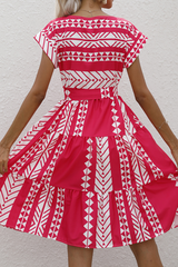 Elegant Print Frenulum O Neck A Line Dresses Ins Street