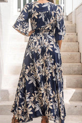 Print Split Joint V Neck Waist Skirt Dresses Ins Street