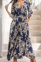 Print Split Joint V Neck Waist Skirt Dresses Ins Street