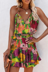 Floral Split Joint Frenulum V Neck A Line Dresses Ins Street