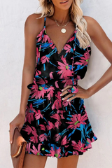 Floral Split Joint Frenulum V Neck A Line Dresses Ins Street