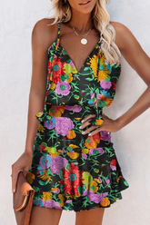 Floral Split Joint Frenulum V Neck A Line Dresses Ins Street