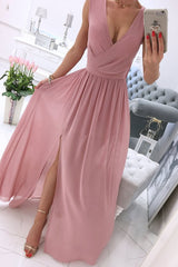 Solid Split Joint V Neck A Line Dresses(5 Colors) Ins Street