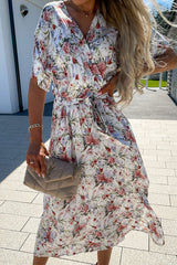 Print Split Joint V Neck A Line Dresses Ins Street