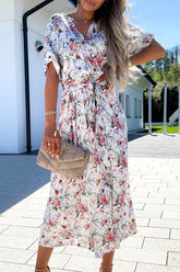 Print Split Joint V Neck A Line Dresses Ins Street