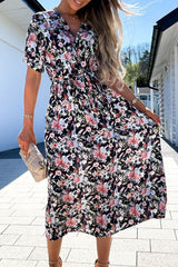 Print Split Joint V Neck A Line Dresses Ins Street