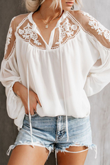 Elegant Solid Lace Frenulum See-through V Neck Tops Ins Street