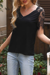 Solid Split Joint V Neck T-Shirts Ins Street