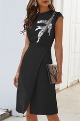 Elegant Solid Split Joint O Neck A Line Dresses Ins Street