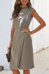 Elegant Solid Split Joint O Neck A Line Dresses Ins Street