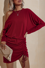 Elegant Solid Draw String Frenulum O Neck Irregular Dress Dresses(3 Colors) Ins Street