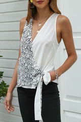 Elegant Print Split Joint V Neck Tops Ins Street