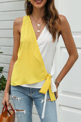 Elegant Print Split Joint V Neck Tops Ins Street