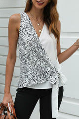 Elegant Print Split Joint V Neck Tops Ins Street