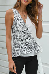 Elegant Print Split Joint V Neck Tops Ins Street