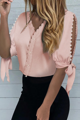 Solid Lace Strap Design V Neck Tops Ins Street