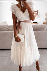 Elegant Solid With Belt Mesh V Neck A Line Dresses Ins Street