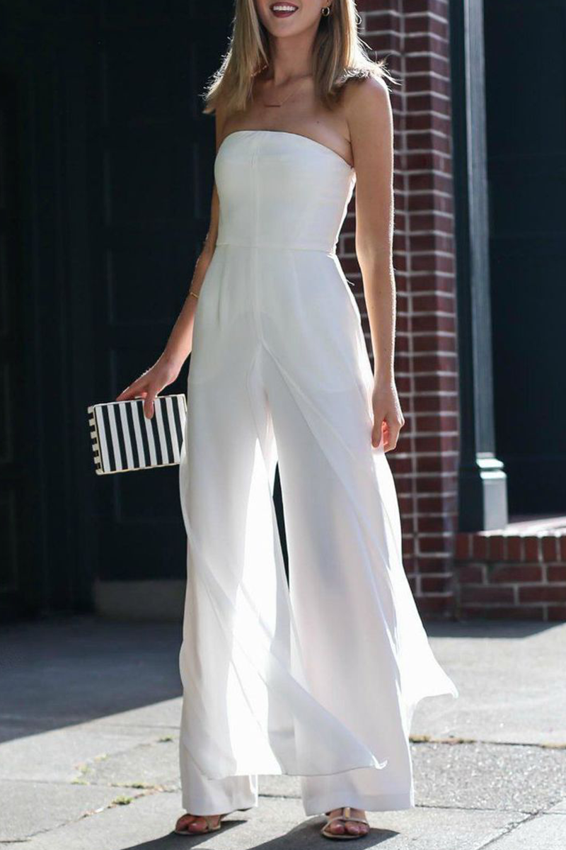 Elegant Solid Split Joint Strapless Jumpsuits Ins Street