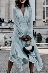 Elegant Solid Split Joint Buttons V Neck Irregular Dress Dresses Ins Street