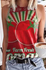 Print Patchwork O Neck Tops Ins Street