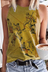 Print Patchwork O Neck Tops Ins Street