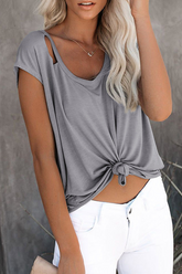 Solid Ripped O Neck T-Shirts Ins Street