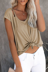 Solid Ripped O Neck T-Shirts Ins Street