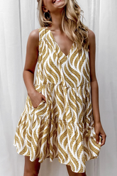 Casual Vacation Print Flounce V Neck Dresses Florcoo