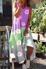 Print Split Joint O Neck A Line Dresses Ins Street