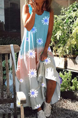 Print Split Joint O Neck A Line Dresses Ins Street