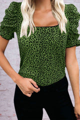 Leopard Split Joint Square Collar T-Shirts£¨3 colors£© Ins Street