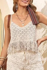Solid Tassel V Neck Tops Ins Street