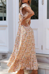 Print Split Joint V Neck Waist Skirt Dresses Ins Street