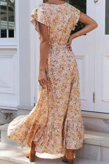 Print Split Joint V Neck Waist Skirt Dresses Ins Street