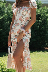 Print Slit Square Collar A Line Dresses Ins Street