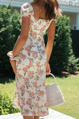 Print Slit Square Collar A Line Dresses Ins Street