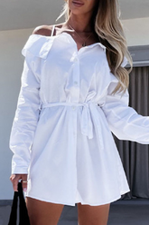 Solid Buckle With Belt Off the Shoulder Irregular Dress Dresses Ins Street