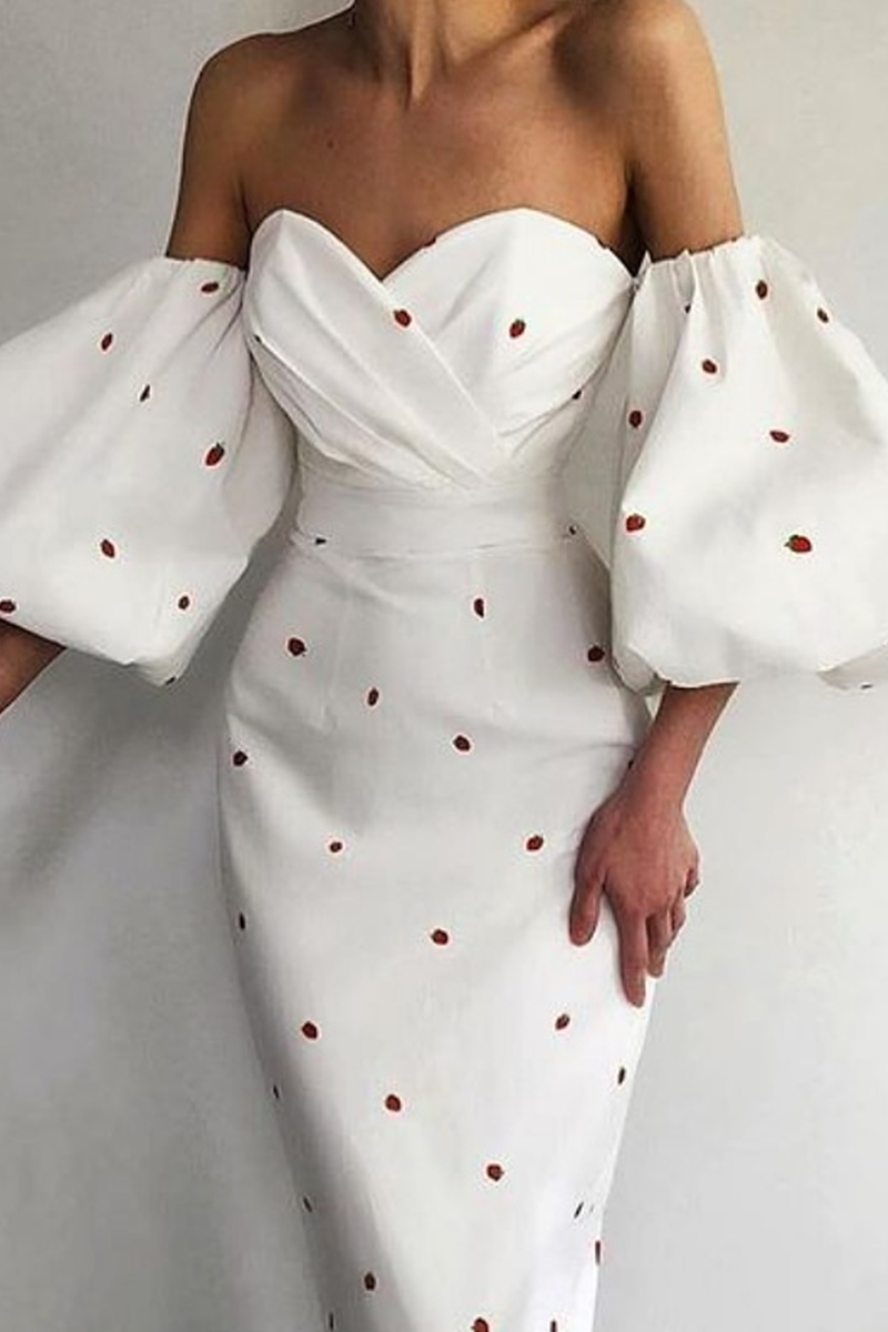 Elegant Print Draw String Backless Strapless Pencil Skirt Dresses Ins Street