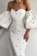 Elegant Print Draw String Backless Strapless Pencil Skirt Dresses Ins Street