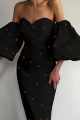 Elegant Print Draw String Backless Strapless Pencil Skirt Dresses Ins Street