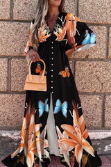 Elegant Print Split Joint V Neck A Line Dresses(5 colors) Ins Street