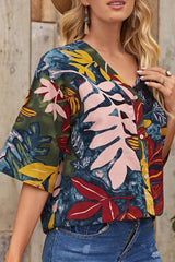 Print Split Joint V Neck Tops Ins Street