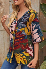 Print Split Joint V Neck Tops Ins Street