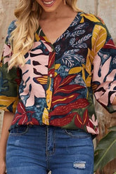 Print Split Joint V Neck Tops Ins Street