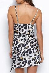 Leopard Slit Spaghetti Strap A Line Dresses Ins Street