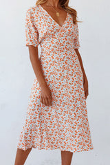 Print Split Joint V Neck A Line Dresses Ins Street