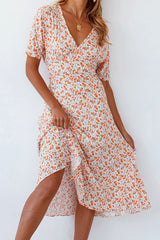 Print Split Joint V Neck A Line Dresses Ins Street